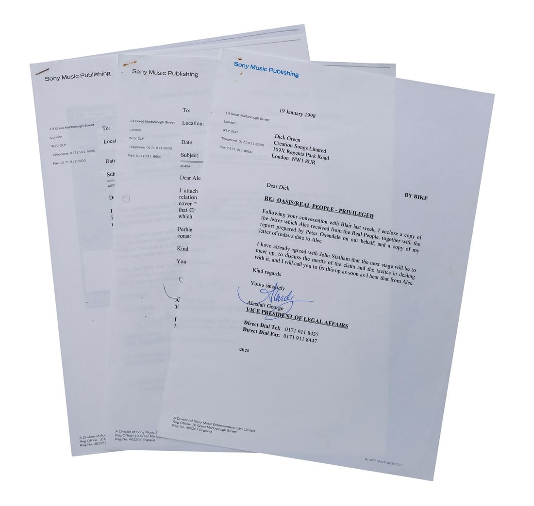 OASIS - Noel Gallagher vs The Real People Signed Plagiarism Case Legal Documents and Printed Tweet (1 of 4)