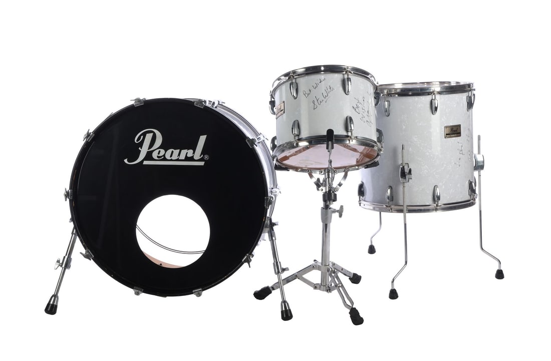 OASIS - Alan White and Steve White Owned and Autographed White Marine Pearl Drum Kit (1 of 4)