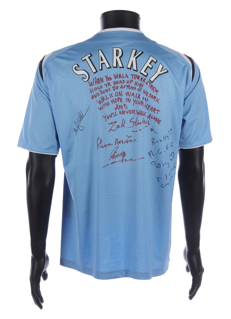 OASIS - Zak Starkey's Gifted Manchester City Home Shirt Autographed by Ringo Starr, Noel Gallagher, (1 of 4)
