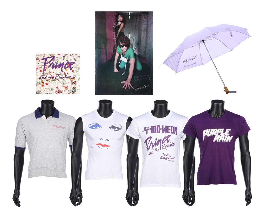 PRINCE AND THE REVOLUTION - The Dr. Fink Collection: Purple Rain Tour Shirts, Promotional Umbrella, (1 of 4)