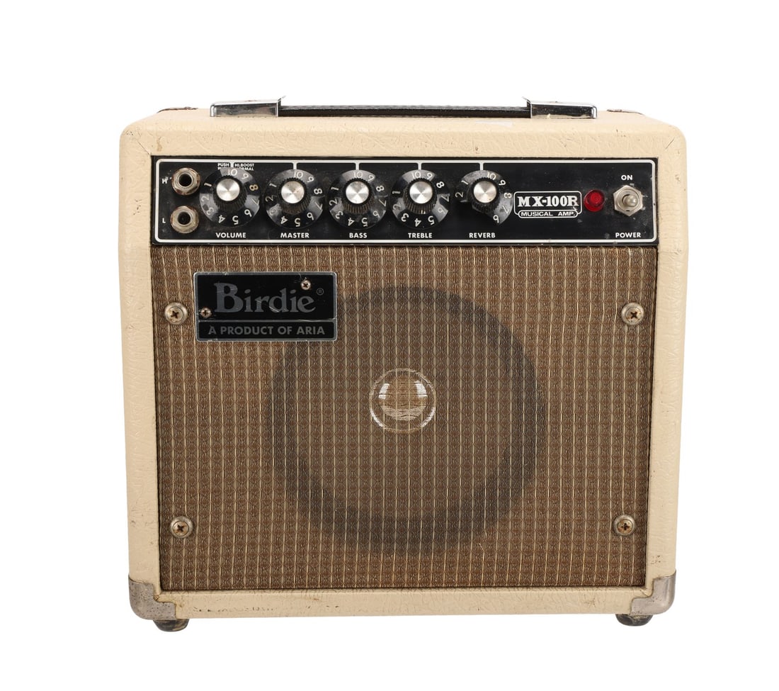 QUEEN - The Peter Hince Collection: Aria Birdie MX-100R Practice Amplifier: QUEEN - The Peter Hince Collection: Aria Birdie MX-100R Practice Amplifier - An Aria Birdie MX-100R practice amplifier, circa 1970s, used by Queen in the studio. This lot comes from the personal colle