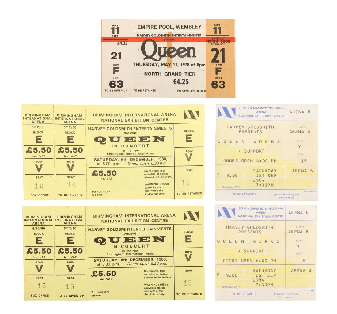 QUEEN - The Peter Hince Collection: Five Assorted Birmingham and Wembley Concert Tickets, 1978-1984 (1 of 4)