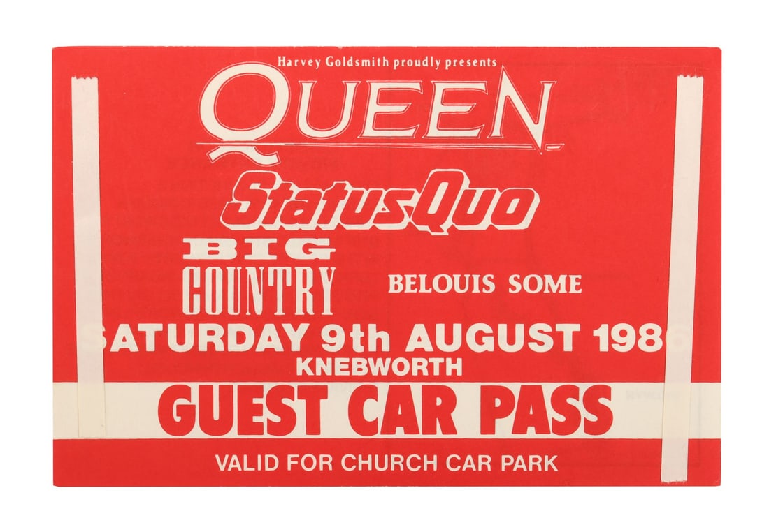 QUEEN - The Peter Hince Collection: Knebworth Concert Guest Car Pass, 1986 (1 of 2)