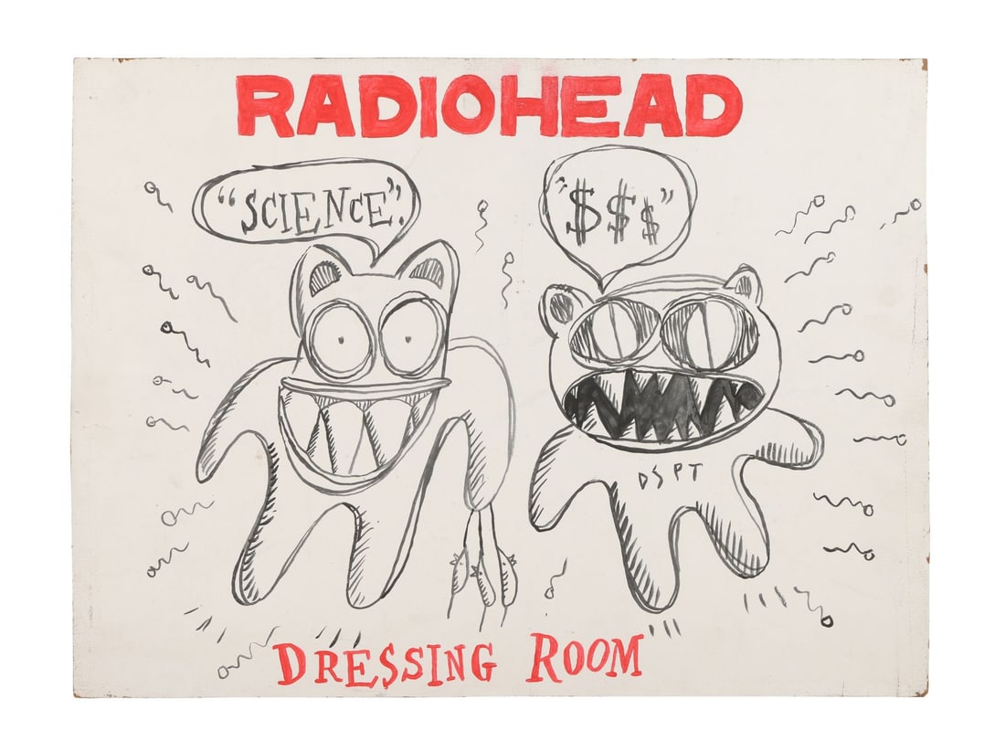 RADIOHEAD - Hand-Drawn "Sperm Monster and Bear" Dressing Room Sign (1 of 4)