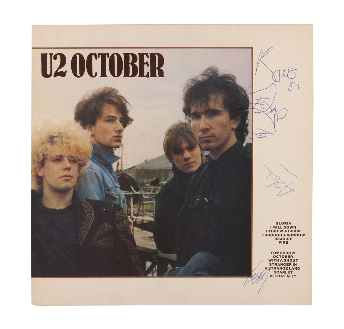 U2 - Bono, The Edge, Larry Mullen Jr. and Adam Clayton-Autographed October UK Vinyl Sleeve (1 of 4)