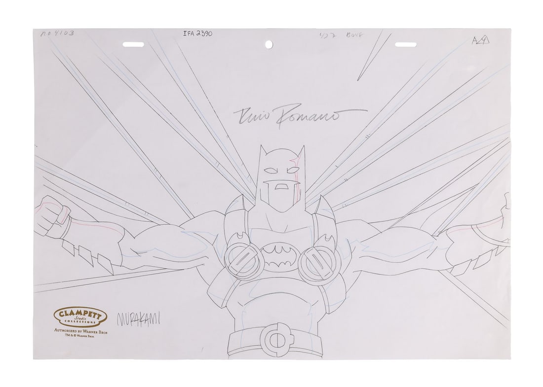BATMAN, THE (TV SERIES, 2004-2008) - Batman Original Production Drawing Signed by Rino Romano and: BATMAN, THE (TV SERIES, 2004-2008) - Batman Original Production Drawing Signed by Rino Romano and Glen Murakami - The Batman arrived in 2004 with a job to do: take the most adapted superhero in animat