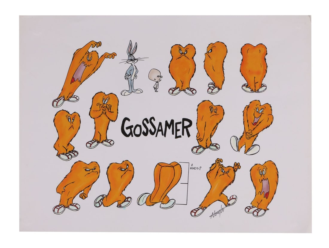 LOONEY TUNES (TV SERIES, 1929-PRESENT) - Bugs Bunny and Gossamer Model Sheet from Looney Tunes: LOONEY TUNES (TV SERIES, 1929-PRESENT) - Bugs Bunny and Gossamer Model Sheet from Looney Tunes Signed by Allyson Vought - A hand-painted, hand-drawn model sheet tributing Warner Bros. Animation's Loon