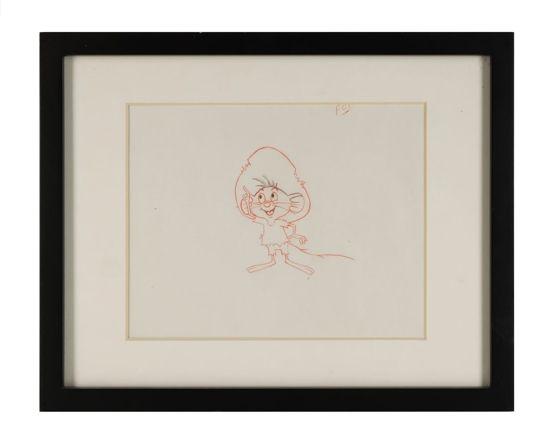 LOONEY TUNES (TV SERIES, 1929-PRESENT) - Framed Speedy Gonzales Original Production Drawing: LOONEY TUNES (TV SERIES, 1929-PRESENT) - Framed Speedy Gonzales Original Production Drawing - Speedy Gonzales stands front and centre here, one finger raised mid-pitch, that sombrero almost as big as 