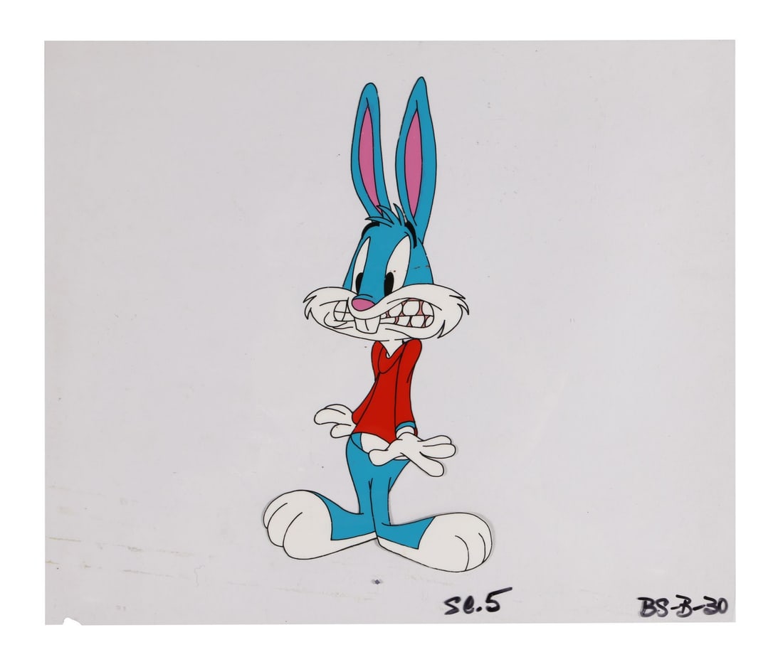 TINY TOON ADVENTURES (TV SERIES, 1990-1995) - Buster Bunny Original Production Cel: TINY TOON ADVENTURES (TV SERIES, 1990-1995) - Buster Bunny Original Production Cel - Buster Bunny fills this cel from ears to feet, rendered at a scale that makes him impossible to ignore, blue fur, r
