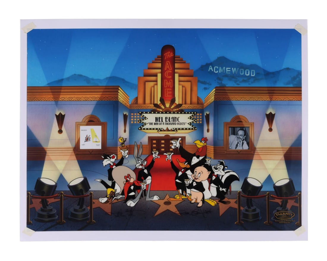 WARNER BROS. STUDIOS - Timeless Hand Painted Limited Edition on Studio Printed Lithographic: WARNER BROS. STUDIOS - Timeless Hand Painted Limited Edition on Studio Printed Lithographic Background Signed by Darrell Van Citters and Ruth Clampett - The whole Warner Bros. roster has turned out in