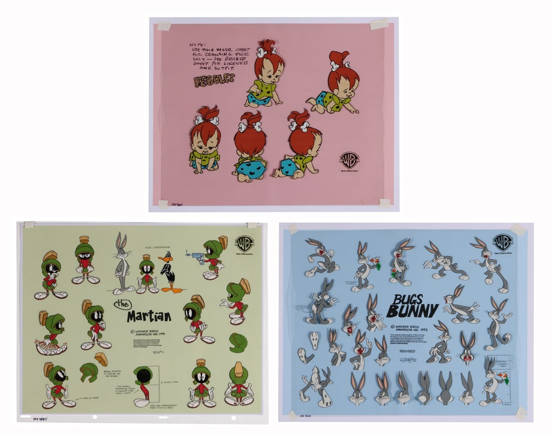WARNER BROS. STUDIOS - Pebbles, Marvin the Martian and Bugs Bunny Set of Three Hand-Painted Model: WARNER BROS. STUDIOS - Pebbles, Marvin the Martian and Bugs Bunny Set of Three Hand-Painted Model Cels - Three hand-painted model cels, each one a working reference the animator would have kept at the