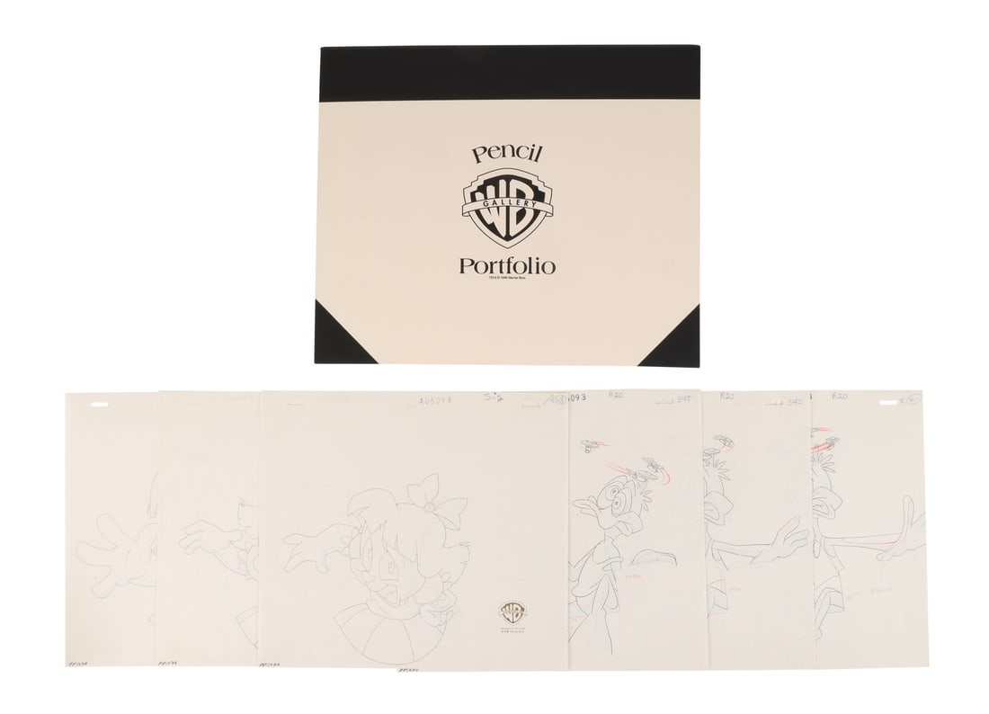 TINY TOON ADVENTURES (TV SERIES, 1990-1995) - Elmyra Duff and Daffy Duck Collector's Portfolio Set: TINY TOON ADVENTURES (TV SERIES, 1990-1995) - Elmyra Duff and Daffy Duck Collector's Portfolio Set of Six Original Production Drawings - Elmyra Duff and Daffy Duck appear here across six consecutive p