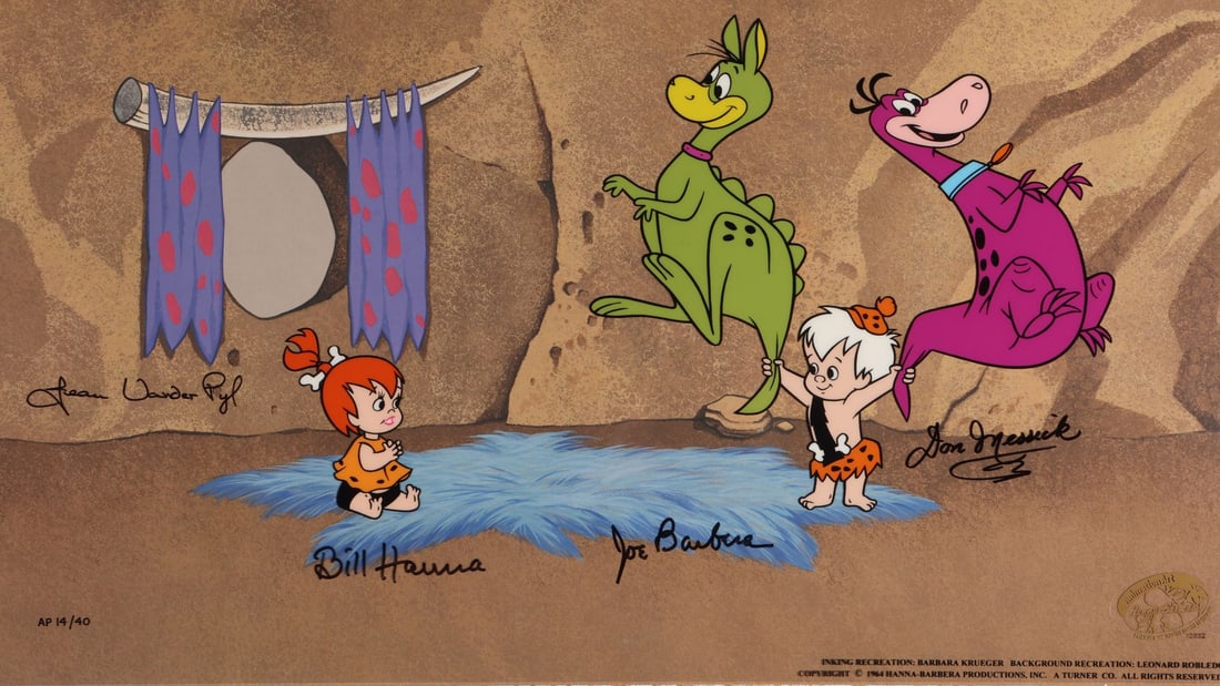 FLINTSTONES, THE (TV SERIES, 1960-1966) - The Most Beautiful Babies In Bedrock Hand-Painted Limited: FLINTSTONES, THE (TV SERIES, 1960-1966) - The Most Beautiful Babies In Bedrock Hand-Painted Limited Edition AP 14 of 40 Signed Bill Hanna, Joe Barbera, Jean Van Der Pyl and Don Messick - Bamm Bamm is 