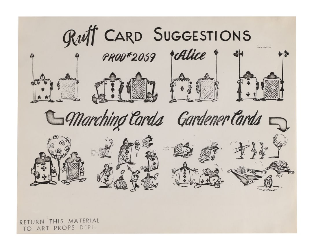 ALICE IN WONDERLAND (1951) - Card Guard Suggestions Model Sheet: ALICE IN WONDERLAND (1951) - Card Guard Suggestions Model Sheet - The Card Guards of the Queen of Hearts are among the most distinctive supporting characters in Disney's Alice in Wonderland, stiff, ce
