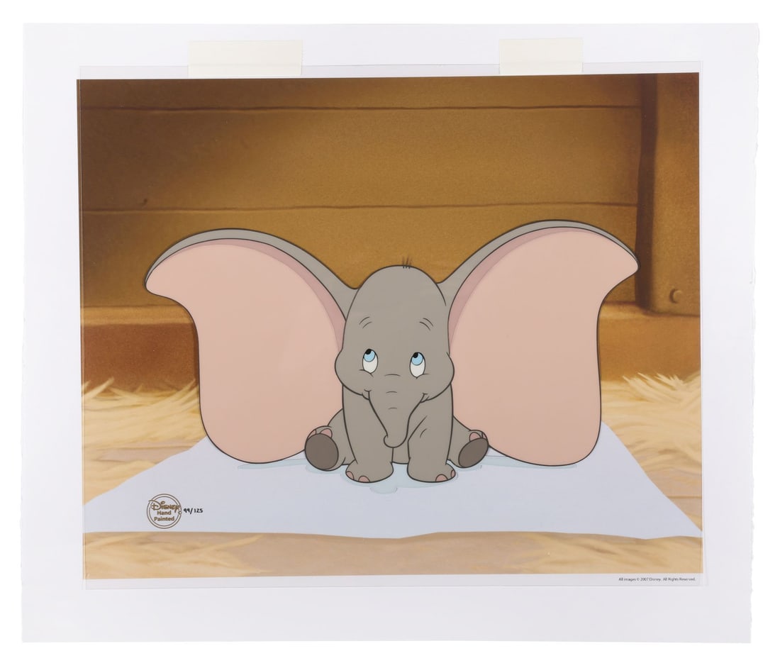 DUMBO (1941) - Hand-Painted Limited Edition No. 99/125 on Studio Printed Giclée Background: DUMBO (1941) - Hand-Painted Limited Edition No. 99/125 on Studio Printed Giclée Background - Everyone who has ever felt too small or too odd for the world recognises this little elephant the moment t