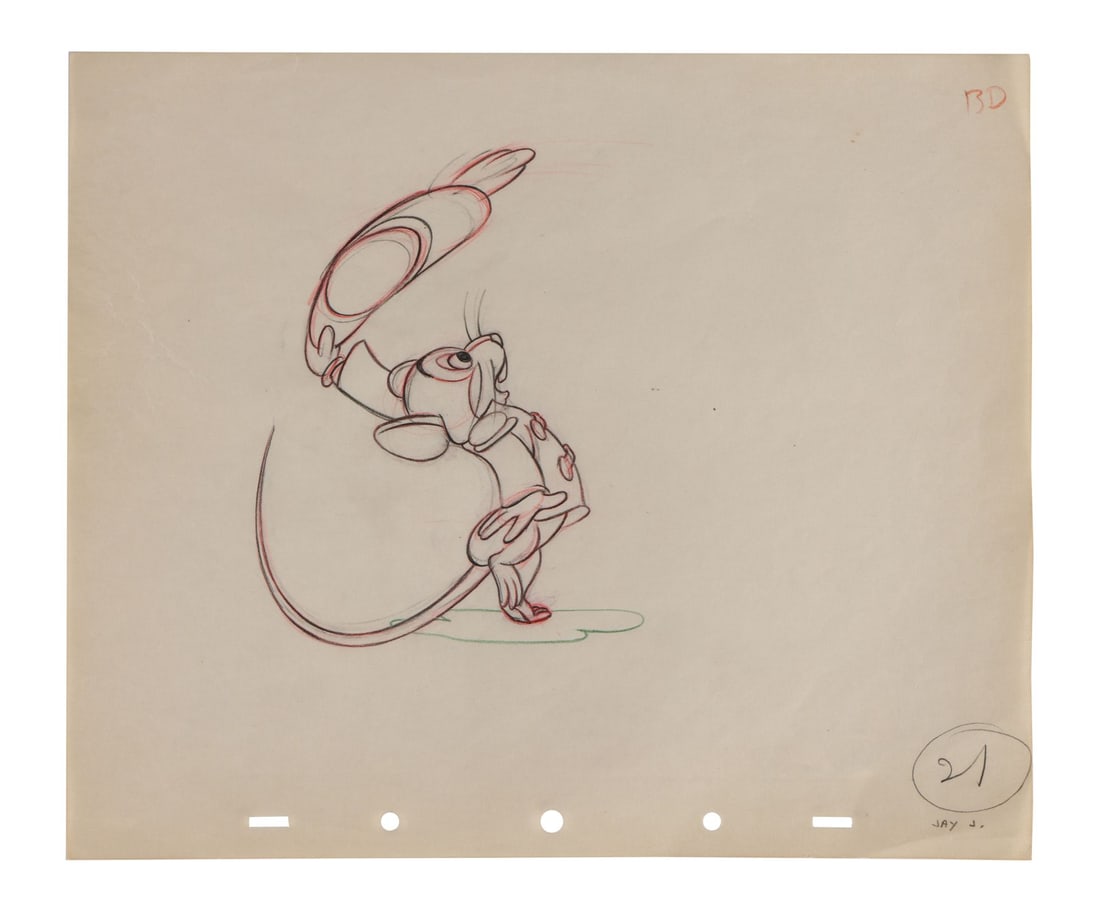 DUMBO (1941) - Timothy Q. Mouse Original Production Drawing: DUMBO (1941) - Timothy Q. Mouse Original Production Drawing - An original production drawing of Timothy Q. Mouse from Walt Disney's animated film Dumbo. Drawings like this formed the foundation of Dis
