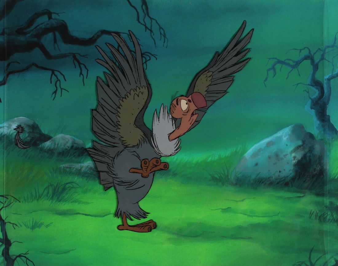 JUNGLE BOOK, THE (1994) - Buzzie Original Production Cel on Printed Presentation Background: JUNGLE BOOK, THE (1994) - Buzzie Original Production Cel on Printed Presentation Background - A brilliant production cel of Buzzie the bald little leader who started every one of the quartet's circula
