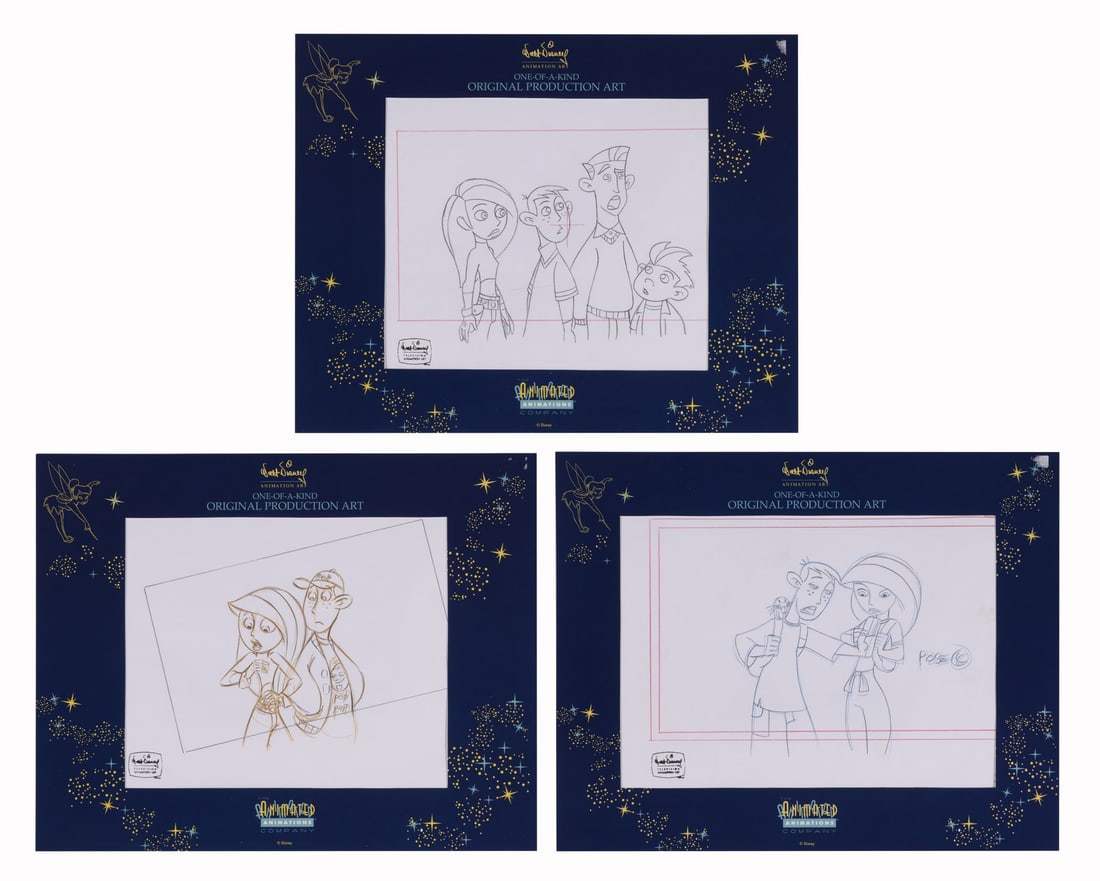 KIM POSSIBLE (TV SERIES, 2002-2007) - Kim Possible Set of three Original Camera Layout Drawings: KIM POSSIBLE (TV SERIES, 2002-2007) - Kim Possible Set of three Original Camera Layout Drawings - Anyone who came to Disney through the early 2000s knows Kim Possible on sight: the teen who saved the 