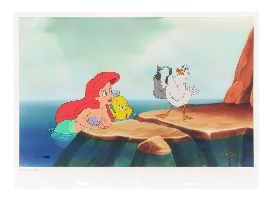 LITTLE MERMAID, THE (1989) - It's a Dingle Hopper Hand-Painted Limited Edition No. 244/500 on Studio: LITTLE MERMAID, THE (1989) - It's a Dingle Hopper Hand-Painted Limited Edition No. 244/500 on Studio Printed Lithographic Background - Scuttle holds the fork aloft and announces, with total confidence