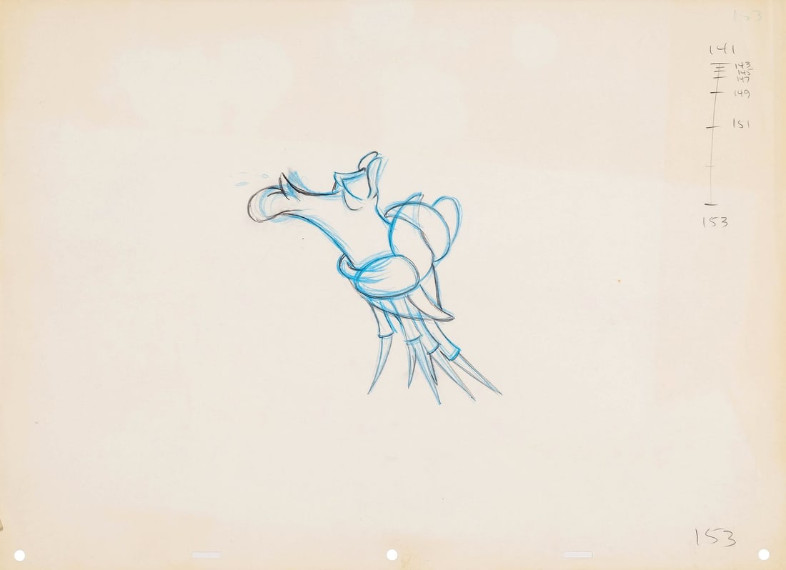 LITTLE MERMAID, THE (1989) - Sebastian "Pucker Up Your Lips Like This" Original Production Drawing: LITTLE MERMAID, THE (1989) - Sebastian "Pucker Up Your Lips Like This" Original Production Drawing Framed - Sebastian draws himself up and purses his lips, demonstrating to Ariel exactly how she ought