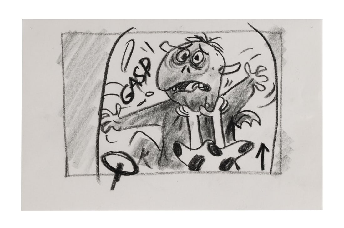 MONSTERS, INC. (2001) - Early James P Sullivan (Sully) and Boo Storyboard Drawings by Jorgen Klubien: MONSTERS, INC. (2001) - Early James P Sullivan (Sully) and Boo Storyboard Drawings by Jorgen Klubien - A fun and lively original storyboard drawing from Monsters, Inc. (2001), drawn in grease pencil o