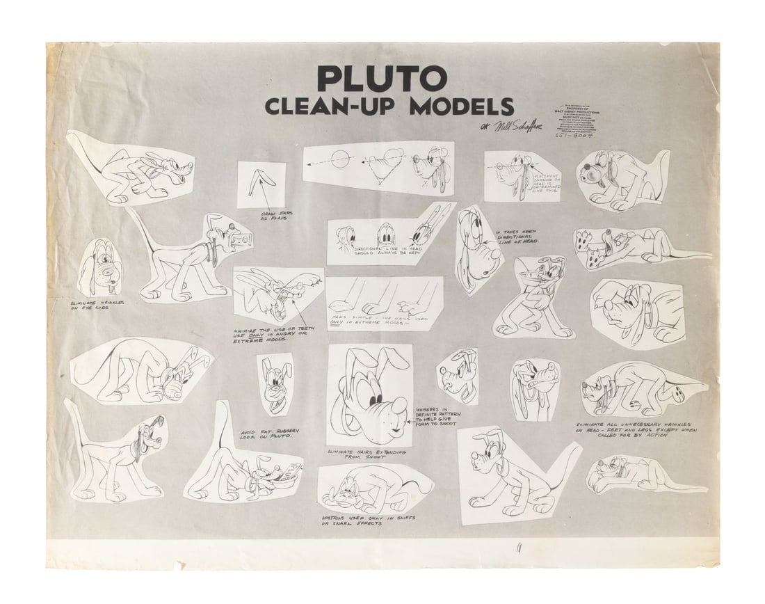 WALT DISNEY ANIMATION STUDIOS - Pluto Clean-Up Oversized Photostat Model sheet (1 of 2)