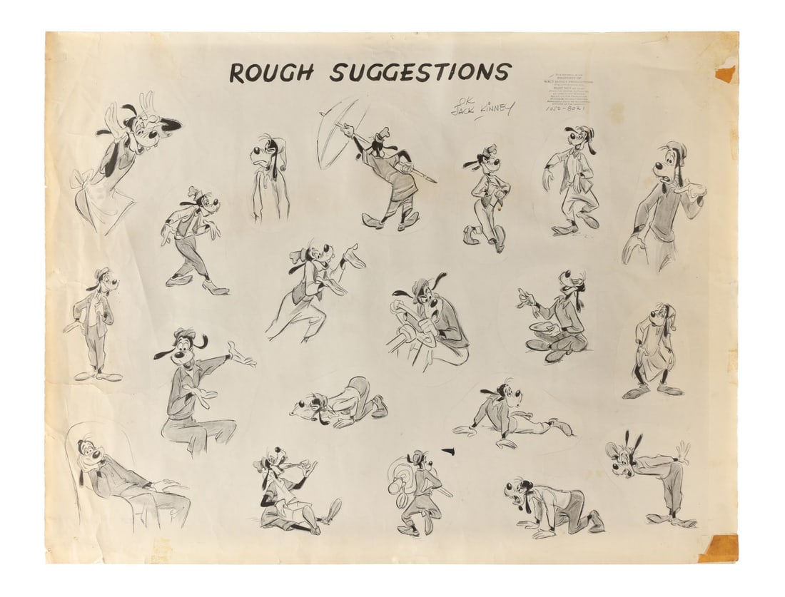 WALT DISNEY ANIMATION STUDIOS - Goofy Oversize Photostat 1950s Model sheet: WALT DISNEY ANIMATION STUDIOS - Goofy Oversize Photostat 1950s Model sheet - This is such a fun and expressive photostat Model Sheet of Goofy. Before an animator drew the frame-by-frame animation, bef
