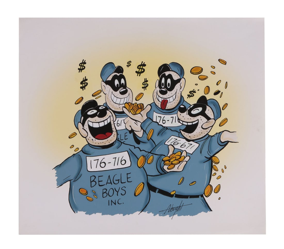 WALT DISNEY ANIMATION STUDIOS - Hand Painted Study Other from The Beagle Boys (Walt Disney Animation: WALT DISNEY ANIMATION STUDIOS - Hand Painted Study Other from The Beagle Boys (Walt Disney Animation Studios, 1990s) Signed by Allyson Vought - A superb hand-painted study of the Beagle Boys by Allyso