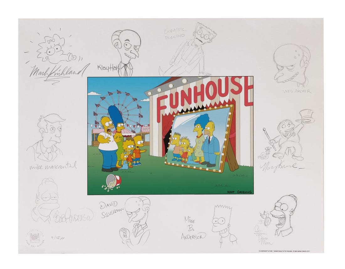SIMPSONS, THE (TV SERIES, 1989-PRESENT) - Director's Edition II Limited Edition Giclée No. 9/15pp: SIMPSONS, THE (TV SERIES, 1989-PRESENT) - Director's Edition II Limited Edition Giclée No. 9/15pp Autographed by Mark Kirkland, Klay Halt, Dominic Polcino, Wes Archer, Steven Moore, Mike B - A specta