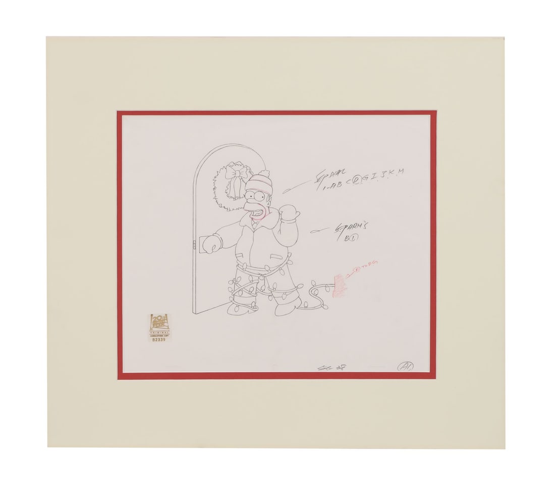 SIMPSONS, THE (TV SERIES, 1989-PRESENT) - Homer Wrapped in Christmas Lights Original Production: SIMPSONS, THE (TV SERIES, 1989-PRESENT) - Homer Wrapped in Christmas Lights Original Production Drawing From "Miracle on Evergreen Terrace" - Bidding for this lot will end on Sunday, Dec