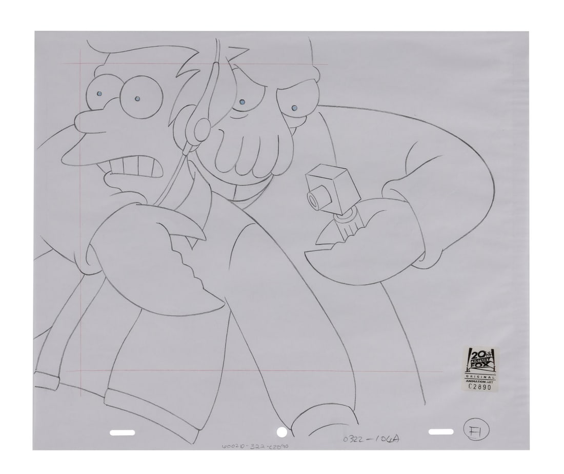 FUTURAMA (TV SERIES, 1999-2023) - Fry and Zoidberg Original Production Drawing from "Murder on the: FUTURAMA (TV SERIES, 1999-2023) - Fry and Zoidberg Original Production Drawing from "Murder on the Planet Express" - Fry and Zoidberg sharing a frame is never anything less than chaotic, and this orig