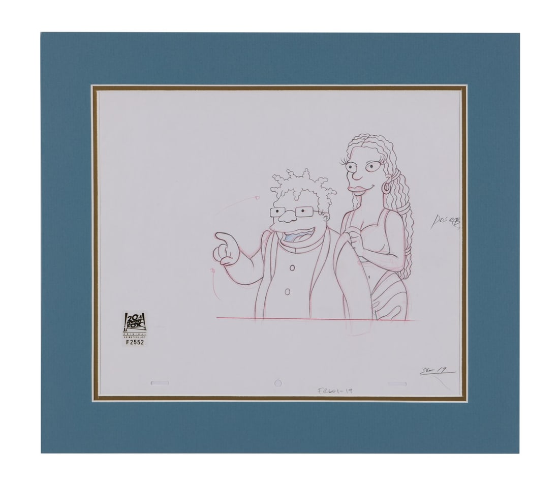 FUTURAMA (TV SERIES, 1999-2023) - Hermes Conrad and LaBarbara Original production drawing from "How: FUTURAMA (TV SERIES, 1999-2023) - Hermes Conrad and LaBarbara Original production drawing from "How Hermes Requisitioned His Groove Back" (20th Century Fox Animation, 2000) - Hermes Conrad finally get