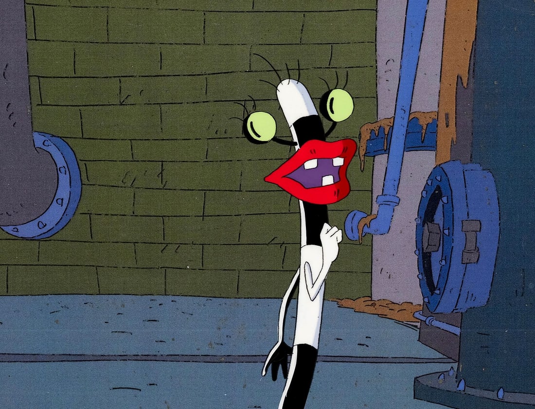 AAAHH!!! REAL MONSTERS (TV SERIES, 1994-1997) - Oblina Original Production Cel: AAAHH!!! REAL MONSTERS (TV SERIES, 1994-1997) - Oblina Original Production Cel - Oblina is in full performance mode here, and for any fan of Klasky Csupo's wonderfully strange Nickelodeon series, that