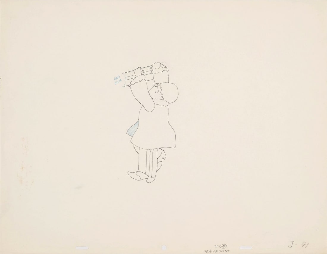 YELLOW SUBMARINE (1968) - Sea of Time sequence, John Lennon Original Production Drawing: YELLOW SUBMARINE (1968) - Sea of Time sequence, John Lennon Original Production Drawing - John Lennon reaches up into the unfamiliar landscape of the Sea of Time, drawn here as the Pepperland-bound vo