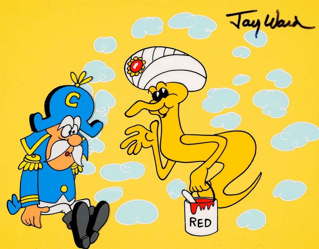 CAP'N CRUNCH COMMERCIAL (1966) - Cap'n Crunch Original Production Cel Signed by Jay Ward Matted: CAP'N CRUNCH COMMERCIAL (1966) - Cap'n Crunch Original Production Cel Signed by Jay Ward Matted - Here is Cap'n Crunch, Horatio Magellan Crunch himself, the bicorne-hatted sea captain who sold a gener