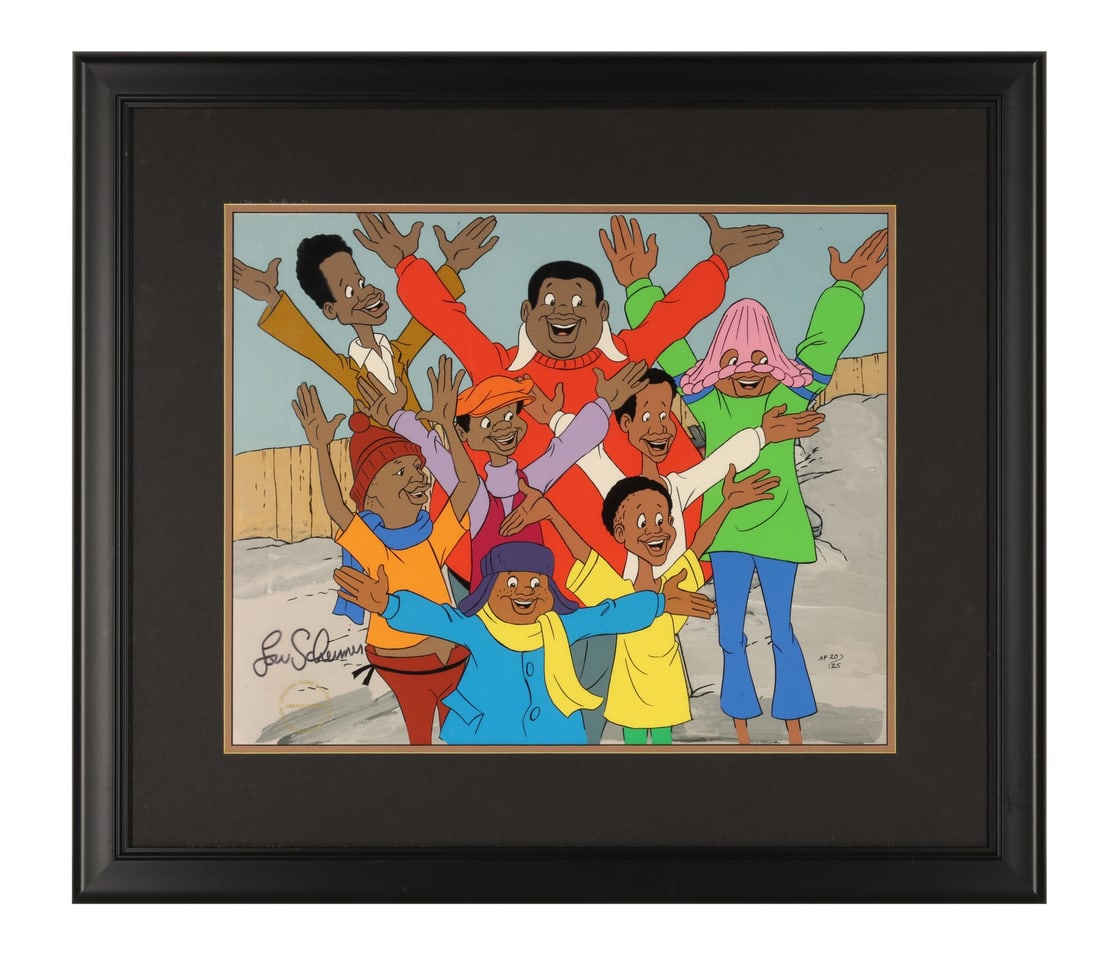 FAT ALBERT (TV SERIES, 1972-1985) - Framed Fat Albert and the Gang Hand-Painted Limited Edition No.: FAT ALBERT (TV SERIES, 1972-1985) - Framed Fat Albert and the Gang Hand-Painted Limited Edition No. AP20/25 on Printed Presentation Background Signed by Lou Scheimer - Here they all are, the whole Jun