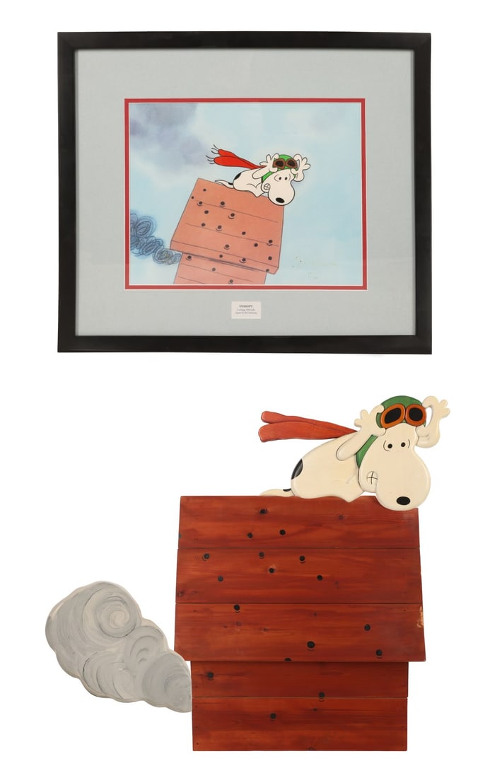 PEANUTS (1950-2000) - Losing Altitude Hand-Painted Limited Edition No. 292/500 Signed by Bill: PEANUTS (1950-2000) - Losing Altitude Hand-Painted Limited Edition No. 292/500 Signed by Bill Melendez and Matching 1 of 1 Intarsia Wood Sculpture - Snoopy is mid-crash here, his doghouse-turned-Sopwi