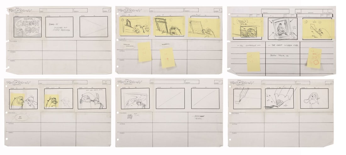 REN AND STIMPY (TV SERIES, 1991-1996) - Ren and Stimpy Set of Six Original Storyboard drawings from: REN AND STIMPY (TV SERIES, 1991-1996) - Ren and Stimpy Set of Six Original Storyboard drawings from "The Cartoon Show" - Six fabulous original storyboard sheets from "Stimpy's Cartoon Show", one of th