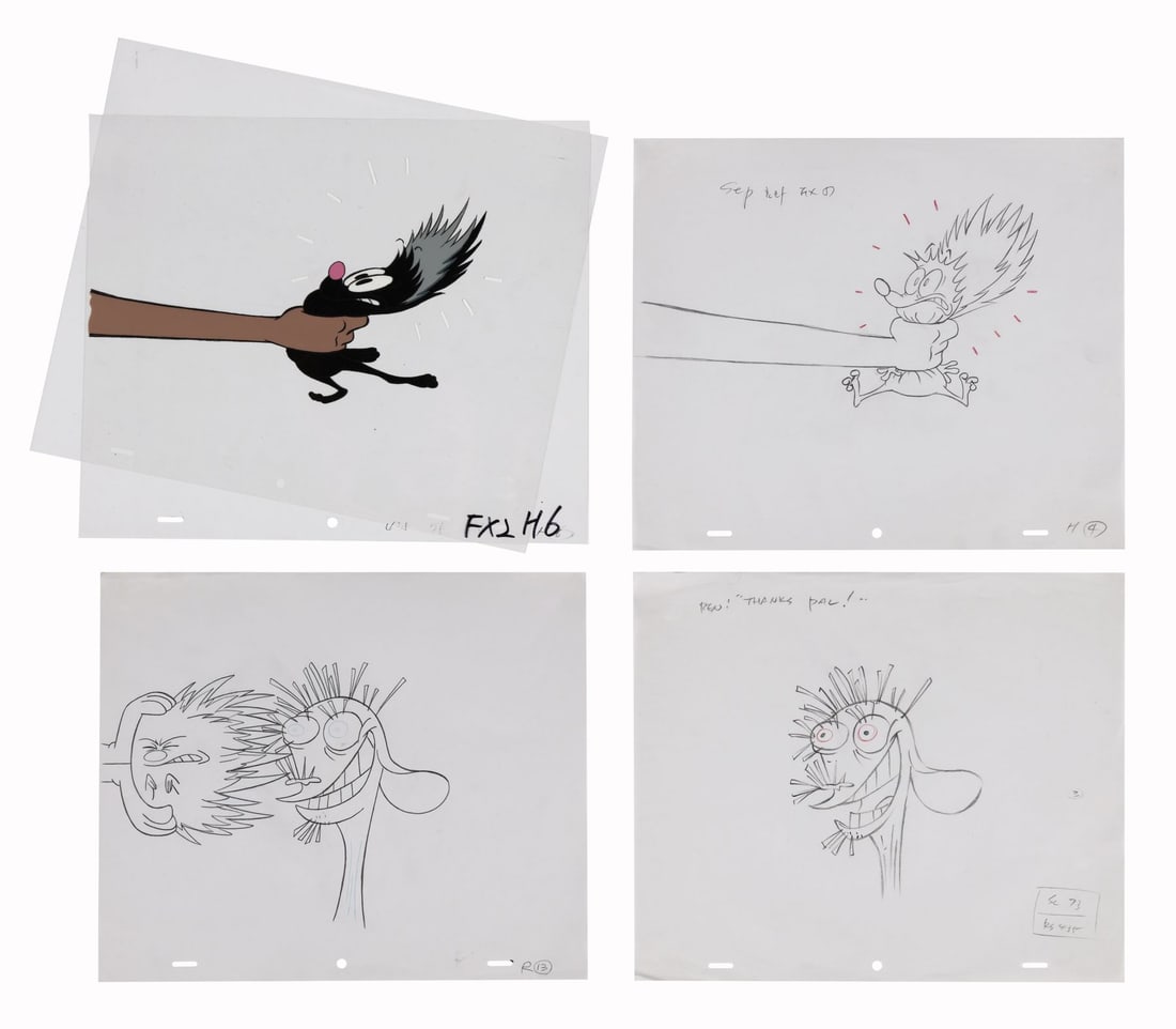 REN AND STIMPY (TV SERIES, 1991-1996) - Grab a Skunk Original Production Cel and Matching Original (1 of 5)