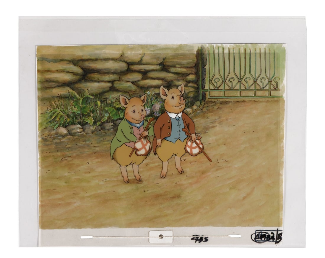 WORLD OF PETER RABBIT AND FRIENDS, THE (1992) - Pigling Bland and Alexander Original Production Cels: WORLD OF PETER RABBIT AND FRIENDS, THE (1992) - Pigling Bland and Alexander Original Production Cels on Key Master Production Background from "The Tale of Pigling Bland" - Pigling Bland and his brothe