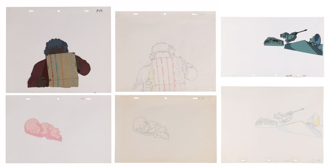 AKIRA (1988) - Tetsuo Original Production Cel with Matching Douga, Doctor Onishi Production Cel with: AKIRA (1988) - Tetsuo Original Production Cel with Matching Douga, Doctor Onishi Production Cel with Matching Douga, and Tank Original Production Cel and Matching Douga - Three original production cel