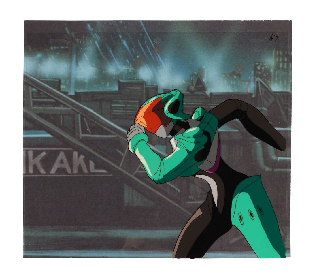 BUBBLEGUM CRISIS TOKYO 2040 (TV SERIES, 1998-1999) - Linna Yamazaki Original Production Cel: BUBBLEGUM CRISIS TOKYO 2040 (TV SERIES, 1998-1999) - Linna Yamazaki Original Production Cel - An original production cel Linna Yamazaki mid-sprint in her G-2 hard suit from Bubblegum Crisis Tokyo 2040
