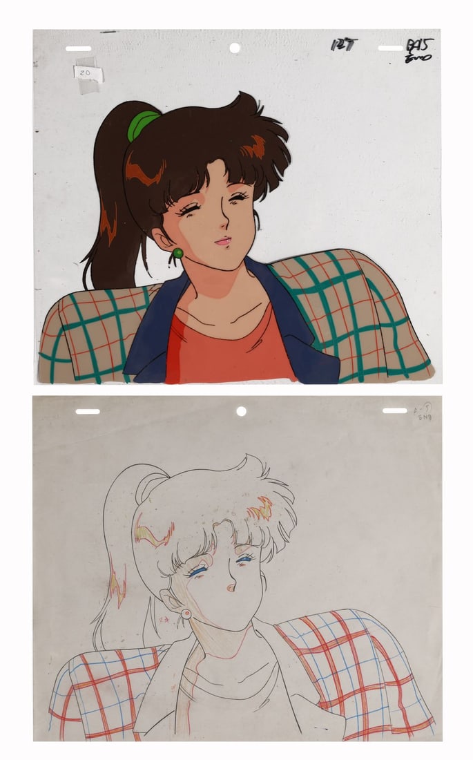 CITY HUNTER (TV SERIES, 1987-1991) - Haruka Fujino Original Production Cel with Matching Douga: CITY HUNTER (TV SERIES, 1987-1991) - Haruka Fujino Original Production Cel with Matching Douga - Haruka Fujino is one of the recurring clients who drifts through the world of City Hunter, the Sunrise 