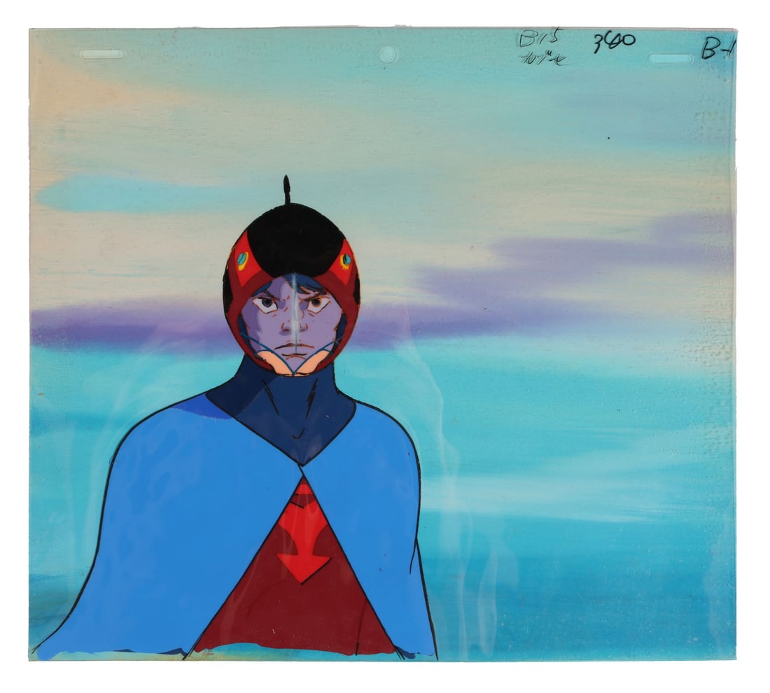 GATCHAMAN (TV SERIES, 1972-1980) - G-2 Joe The Condor Original Production Cel on Printed: GATCHAMAN (TV SERIES, 1972-1980) - G-2 Joe The Condor Original Production Cel on Printed Presentation Background - Joe the Condor stands second only to Ken on the Science Ninja Team, and this cel from