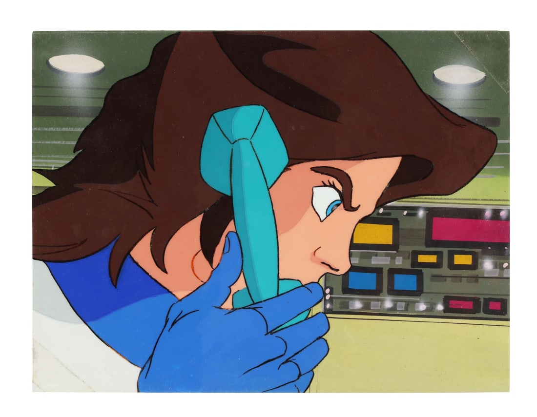 GATCHAMAN (TV SERIES, 1972-1980) - Ken Washio Original Production Cel on Printed Presentation: GATCHAMAN (TV SERIES, 1972-1980) - Ken Washio Original Production Cel on Printed Presentation Background - Ken Washio holds the receiver tight against his ear, listening hard, and if you grew up on th