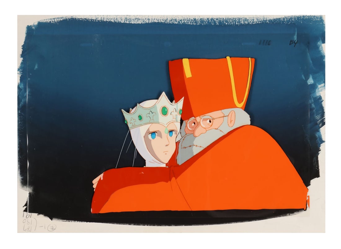LUPIN III: THE CASTLE OF CAGLIOSTRO (1979) - Clarisse de Cagliostro Original Production Cel on: LUPIN III: THE CASTLE OF CAGLIOSTRO (1979) - Clarisse de Cagliostro Original Production Cel on Original Production Background - Princess Clarisse, drugged into compliance by Count Cagliostro, as the c