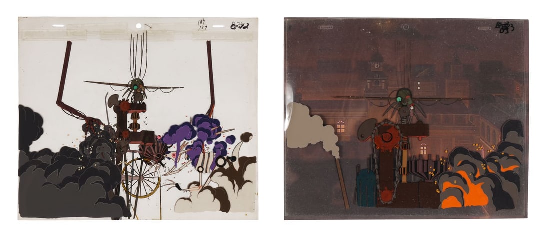 ROBOT CARNIVAL (1987) - Red Neck Original Production Cels on Printed Presentation Background: ROBOT CARNIVAL (1987) - Red Neck Original Production Cels on Printed Presentation Background - Robot Carnival arrives in 1987 as one of the most ambitious anthology experiments in anime history, nine 