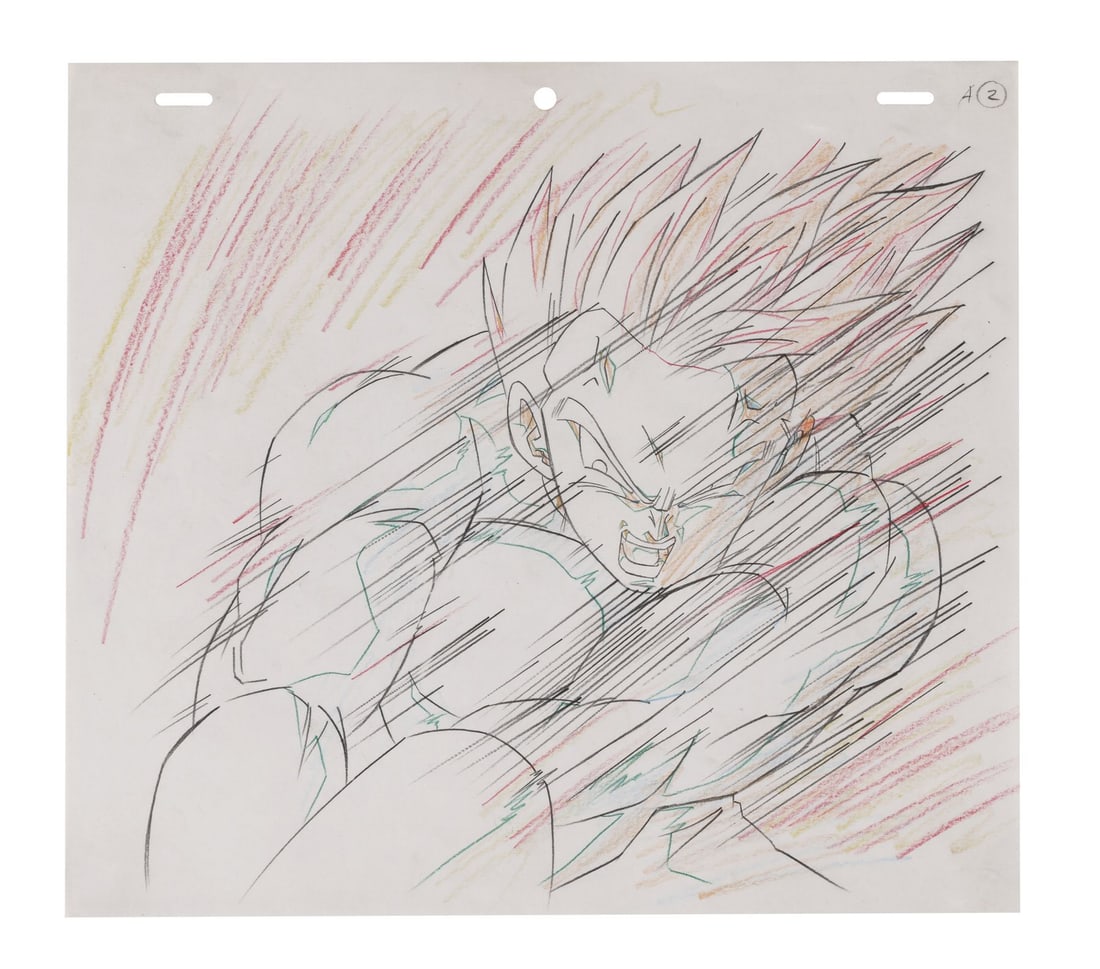 DRAGON BALL Z (TV SERIES, 1989-1996) - Super Saiyan Gohan Douga Drawing from "Buu Is Hatched": DRAGON BALL Z (TV SERIES, 1989-1996) - Super Saiyan Gohan Douga Drawing from "Buu Is Hatched" - Super Saiyan Gohan firing an electric Kamehameha at Majin Buu's cocoon, from episode 232 "Buu Is Hatched