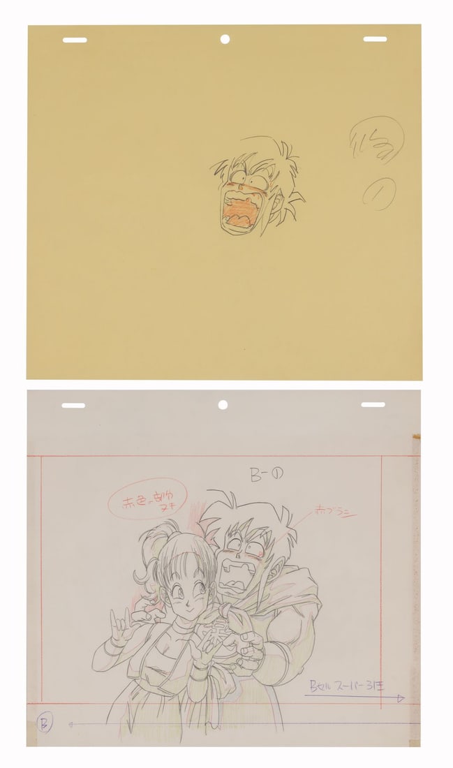 DRAGON BALL Z (TV SERIES, 1989-1996) - Bulma and Yamcha Genga Drawing from "Picking Up the Pieces": DRAGON BALL Z (TV SERIES, 1989-1996) - Bulma and Yamcha Genga Drawing from "Picking Up the Pieces" - Bulma and Yamcha together, drawn in their original Dragon Ball desert costumes, at the moment the N