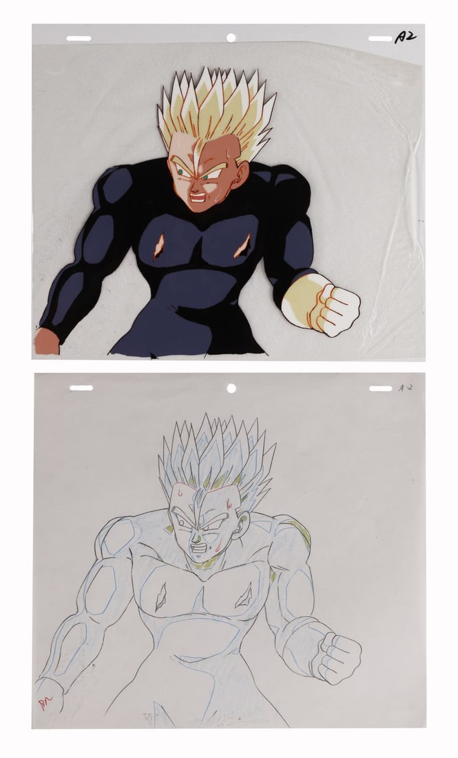 DRAGON BALL Z (TV SERIES, 1989-1996) - Super Saiyan 2 Gohan Original Production Cel with Matching: DRAGON BALL Z (TV SERIES, 1989-1996) - Super Saiyan 2 Gohan Original Production Cel with Matching Douga Drawing from "The Losses Begin" - Super Saiyan 2 Gohan at timecode 20:41 from episode "The Losse